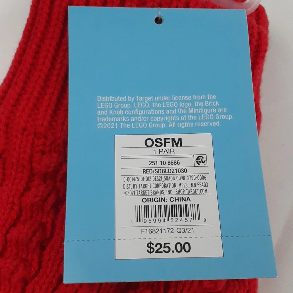 Adult Lego Red Stud Knit Mittens Winter Gloves OSFM